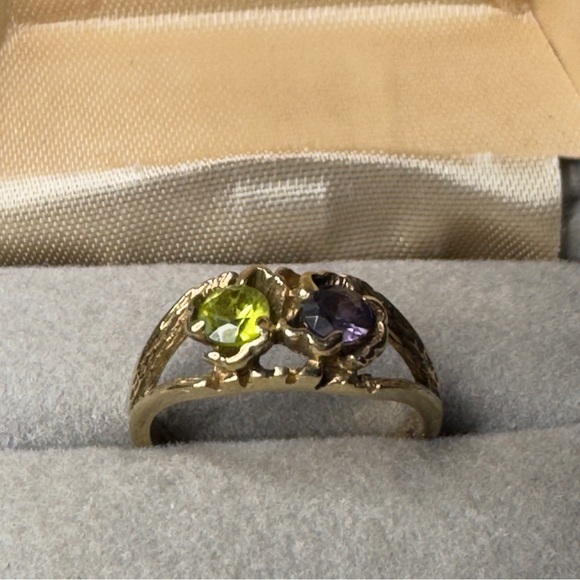 10K Solid Gold Vintage Ornate Estate Lime & Lavender Spinel Ring sz 6.75 3.1g - Picture 1 of 8